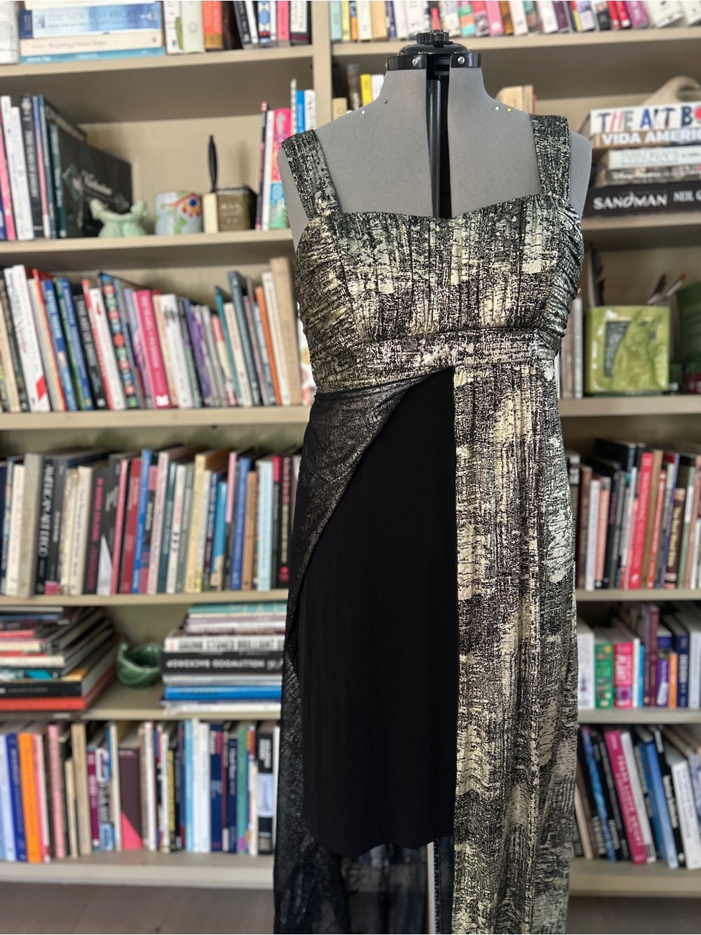NWT Connected Apparel Black Gold Metallic Empire Waist Maxi Dress | Size 18 - Picture 3 of 6